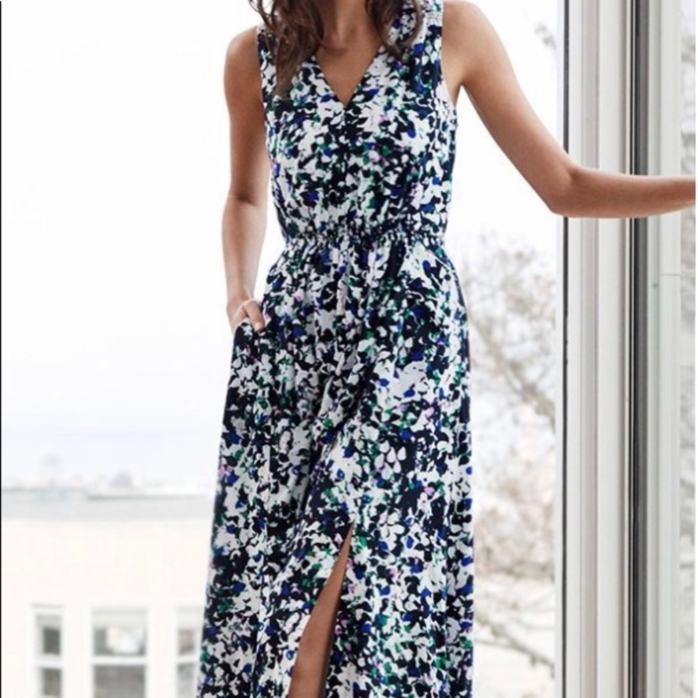 Banana Republic mixed floral goddess v-neck maxi